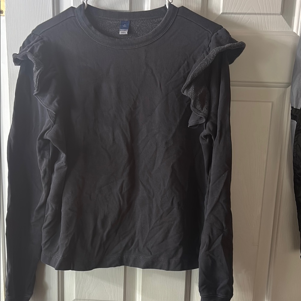 Charcoal Gray Ruffle Sleeve Top